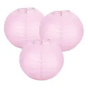 3Pcs Decorative Hanging Round Paper Lanterns 20cm/8", Light Pink