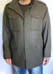 Ben Sherman Men’s Military Style Green Wool Blend Lined Coat Jacket Zip XL NEW