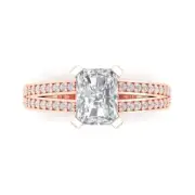 2.70 ct Emerald Cut split shank Moissanite Promise Bridal Ring 14k Rose Gold