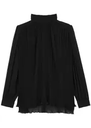 Frame Strong Plissé Chiffon Blouse - Black - L (UK14 / L) L (UK14 / L)