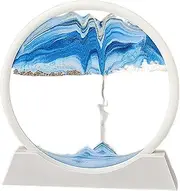 3D Dynamic Sand Art Liquid Motion, 3D Deep Sea Sandscape Picture Decor, Color Quicksand Snowy Mountain Base Decor, Sand Frame Desktop, Relaxing Desktop Home Office Work Decor (White Framed Blue)