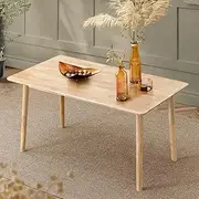 Furb Rectangular Dining Table for 6, Wooden Kitchen Table, 140x80cm Rubberwood Tabletop and Legs (Natural)