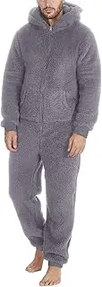 [Tigpoty] Fleece Jumpsuit Pajamas for Men One Piece Zip Up Pajamas Loose Fit Plus Size Jumpsuits Winter Soft Pajamas, Dark Gray, 3X-Large, Dark Gray, 3X-Large