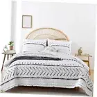 Boho Bedding Bedspreads Queen Size,3 PCS Bohemian Queen / Full White Geometry