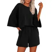 Women's Daily Tracksuit Short Sleeve Crew Neck Plain Black Pink Wine Spring Summer