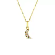 Tiny CZ Encrusted Moon Baby / Toddler / Kids Pendant/Necklace - 14k Gold