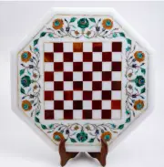18'' White Marble Chess Table Top Pietra Dura Inlay Children Game Kids c57