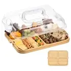 Charcuterie Board with Lid and Handle Portable Cheese Board 4 Compartment White