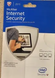 NEW McAfee Internet Security 2015 - 3 PCs 1 Year protection. No CD Drive Needed