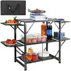 VEVOR Camping Kitchen Table, One-piece Folding Portable Cook Station with A C...