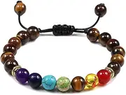 [QJZM] Bracelet Natural Lava Stone Multicolor Beads Bracelets For Men Women Weave Rope Bangles Adjustable Homme Jewelry-Tiger Eyes