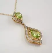 2.00CT Pear Cut Simulated Peridot Women's Halo Pendant 14k Yellow Gold Over