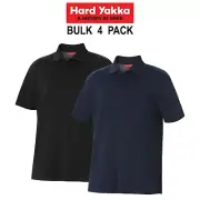 Mens Hard Yakka 4PK Plain Cotton Pique Polo Short Sleeve Work Shirt Top Y11306