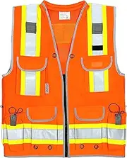 REXZUS A Reflective Safety Vest For men Class 2 Heavy Woven Two Tone Engineer Hi Viz Safety Vest 3M Tape
