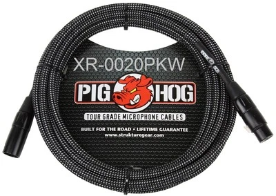 20ft PigHog XLR 3-Pin M/F High performance Black & White Woven Microphone Cable