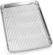 Bastwe Cookie Sheet and Cooling Rack Set, 16 inch Stainless Steel Baking Pan with a Rack, Professional Bakeware, Healthy & Non-Toxic & Rustproof & Easy Clean & Dishwasher Safe