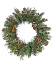 First Traditions 24in North Conway Wreath With Battery Operated LED Lights & Timer