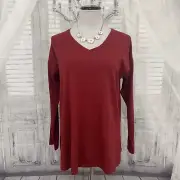 Eileen Fisher Size XS V-Neck Long Sleeve Boxy Tee Shirt Cranberry Red Top