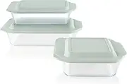 [Pyrex] 1135014 Deep Dish Glass Baking Dishes with Sage Lids, (6 Piece set)