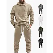 Men's Tracksuit Outfit Set Hoodies Set Hoodie Outdoor Daily Sports Pocket Drawstring Jacquard Plain Black White Khaki Polyester Activewear Fashion Streetwear S