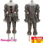 Mens Pennywise Costume Stephen King Evil Circus Clown IT Movie Halloween Outfits