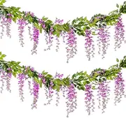 WARMIE 4x7FT Flower Garland Wisteria Artificial Flowers Fake Wisteria Vine Silk Fake Wisteria Vine Ivy Plants for Wedding Party Home Wall Decoration Trailing Flower In/Outdoor (Lilac)