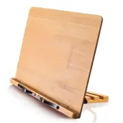 Wishacc Bamboo Book Stand Cookbook Holder With 5 Adjustable Height NIB