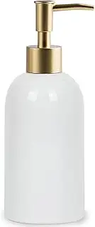 Feesok Ceramic Soap Dispenser White with Gold Pump,Simple Design Cylindrical Lotion Dispenser Bottle,Refillable Liquid Hand Soap Dispenser for Kitchen,Bathroom,Washroom