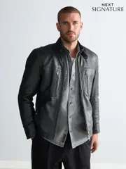 Black Leather Signature Utility Borg Lined Jacket (N29260) | $328