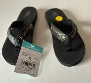 REEF BEACHBREAK FLIP, women's flip flop sandals, black, SIZE 6, New