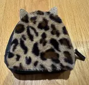 Bath & Bodyworks Makeup Bag Fuzzy Leopard Cat Ears Zip Around Black Gold Giltter