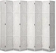 ZUNI Room Divider, 8 Panel Folding Wooden Privacy Screens, Tall Fabric Divider for Room Separation, 1.7Mx3.2M Partition Room Dividers Freestanding for Living Room, Bedroom, Office, White