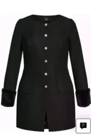 City Chic Medium Coat Camila Tweed Black Plus Size 18