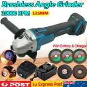 Cordless Brushless 125mm Angle Grinder 5X Dsic For Makita Battery + Charger Kit