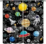 Astronaut Kids Curtains, Cartoon Planets Universe Anime Solar System Outer Space Window Treatments for Girls Boys Kids Bedroom Living Room Nursery Home Decor 2 Panel Sets,55x63 Inch