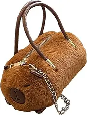 [yuksok] Plush Capybara Shoulder Bag Chain Bag Stylish Cute Casual Lady Gifts for Girlfriend Tote Handbag for Winter Daily Use Outdoor