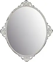 Stonebriar Decorative 11.7" x 10" Oval Antique White Metal Accent Wall Mirror with Attached Hanger, Country Rustic Decor for The Living Room, Bedroom, Bathroom, Hallway, and Entryway