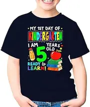 [SDVN] My First Day of Kindergarten 1st Day of School Back to School Unisex Kids Shirt Gift Boy Girl Youth T-Shirt (Navy;L)