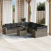 11 Piece Garden Sofa Set with Cushions Grey Poly Rattan Patio Bar Sets