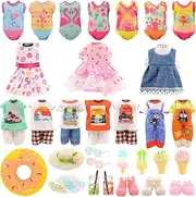 Bartoies Fun Doll Clothes for Mini Girl Doll Beach Style 6 Swimsuits, 3 Dresses, 3 Tops + 3 Pants, 3 Shoes with 2 Glasses, 2 Hats, 1 Swimming Ring, 6 Accessories for 5.3 - 6 Inch Dolls Summer Playset