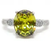 3CT Peridot & Topaz 925 Solid Genuine Sterling Silver Ring Jewelry Sz 7
