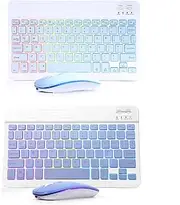 2 Pack Ultra-Slim Bluetooth Keyboard and Mouse Portable Mini Wireless Keyboard Rechargeable 7-Color Backlit for Apple iPad iPhone Samsung Tablet iPhone Smartphone iOS Android Windows,Blue+Purple