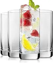 LEYU Highball Drinking Glasses Set of 4, Lead-Free Tumblers Water Glasses. 13oz Tall Drink Glasses for Tom Collins, Mojito, Mixed. kitchen and bar Cocktail Glass Cups Set, Clear Glassware