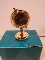 Clock and pedestal woodturning project/kit gold and analog face. Needs battery