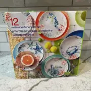 Pandex Sealife Melamine 12 Piece Set with Sea Turtle, Crab, Starfish, Seahorse