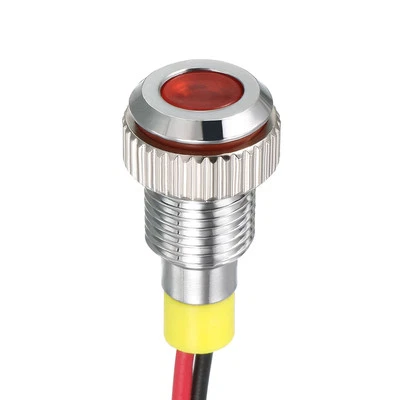 Signal Indicator Light, Dash Lamp Flush Mount w Metal Shell (Red,AC/DC 24V 8-mm)