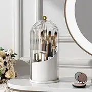 YOOLENS Makeup Brush Holder Organizer with Lid,360 Rotating Clear Dustproof Makeup Brushes Organizer for Vanity Desktop Bathroom Countertop , Transparent,White (Y002)