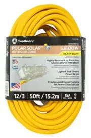 Southwire Extension Cord, 50 Ft, Yellow 3-Outlet 3488SW0002