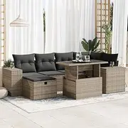 8 Piece Garden Sofa Set with Cushions Grey Poly Rattan, Conversation Sets