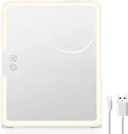 Rechargeable Travel Mirror with 10X Magnifying Mirror Lighted Makeup Mirror Foldable Travel Makeup Mirror 3 Color Lights Touch Screen Cosmetic Mirror for Travel